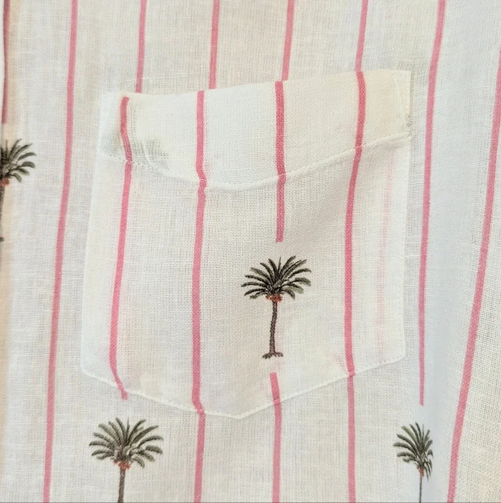 Rails Charli L/S Button Down Linen Shirt In Pink Palm Tree Stripe Size Small EUC - Picture 7 of 10